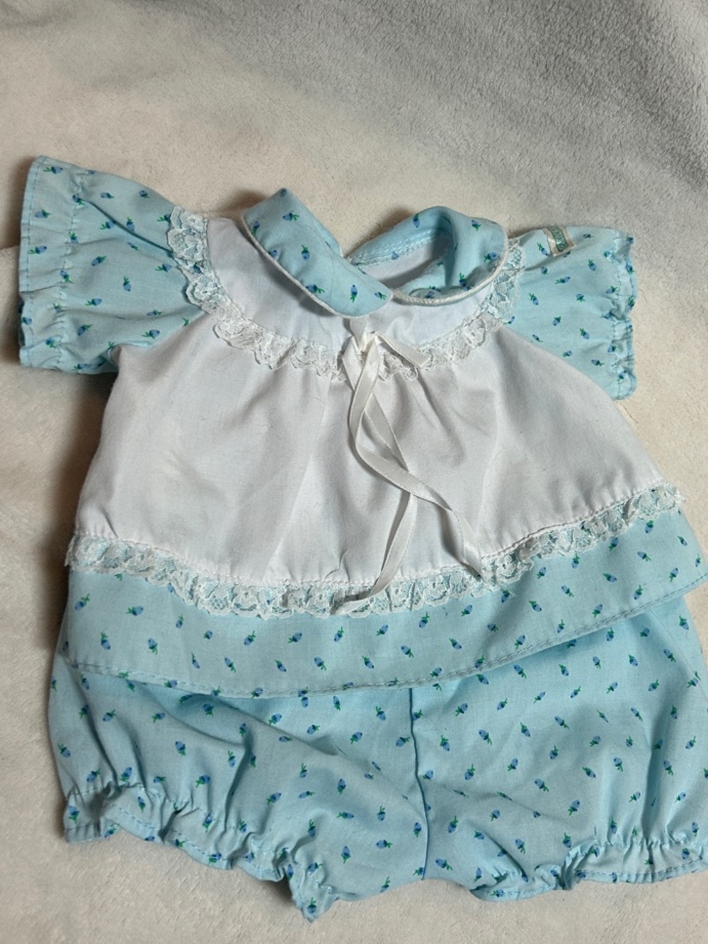 Light Blue Floral Cabbage Patch Doll Outfit with White Bib - Classic Style